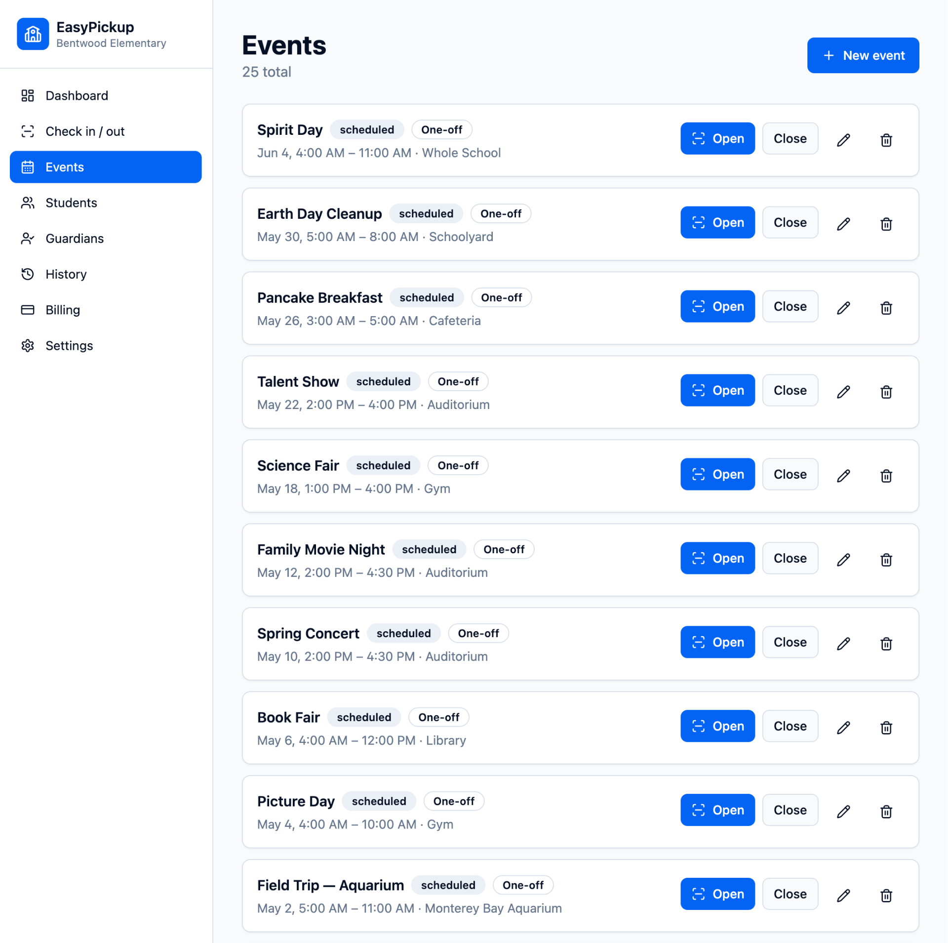 EasyPickup — School check-in & pickup